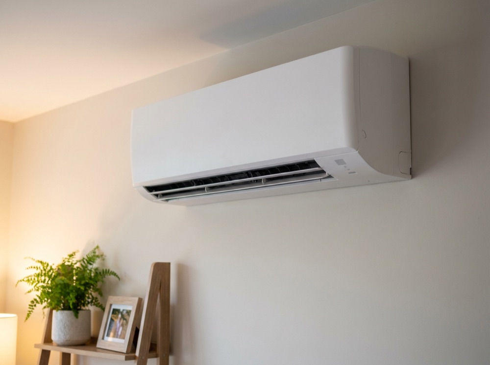 Newly installed air-source heat pump indoor and outdoor unit in a Auckland home